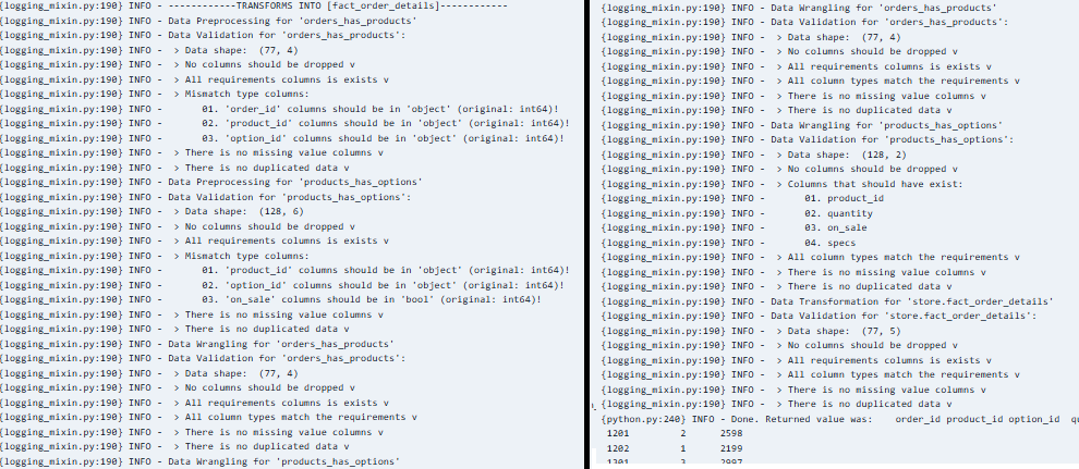 Example of transform subprocess log